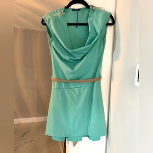 Flary aqua dress. Gorgeous color. Sexy scoop neck. Sleeveless.